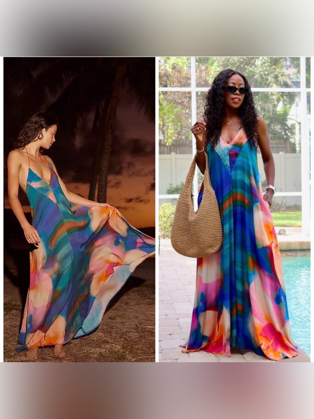 Free People Catalina Maxi Dress Beach Sunset Combo Sundress Large Rainbow